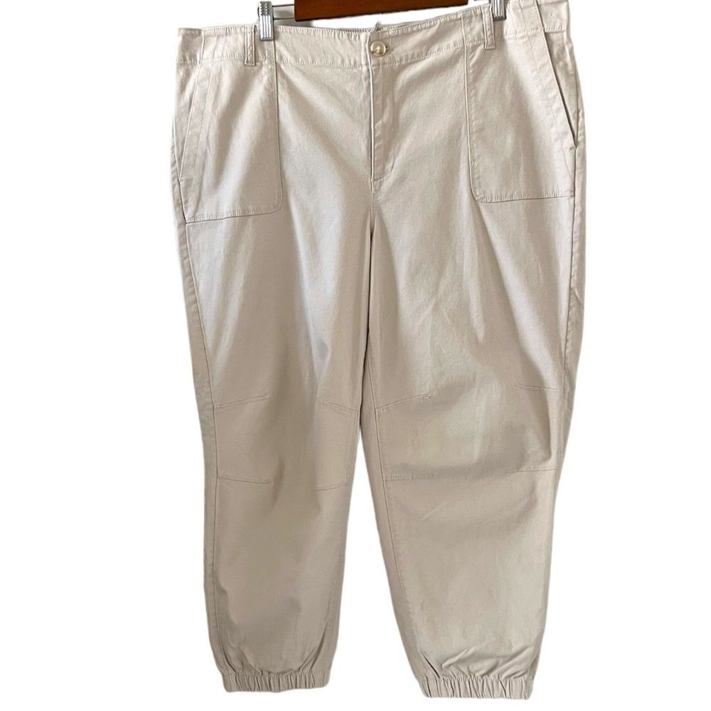 LOFT NEW Cotton Twill Joggers In Cream/Light Tan Size 18